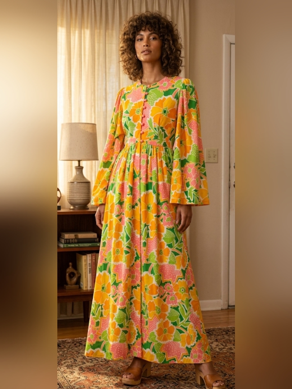 Vintage 70s Sandcastle Psychedelic Floral Maxi Dress Size L (Vintage) - Picture 16 of 16